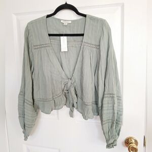 American Eagle Tie-Front Sage Top Boho Prairie Flowy Cottagecore Fairy Festival